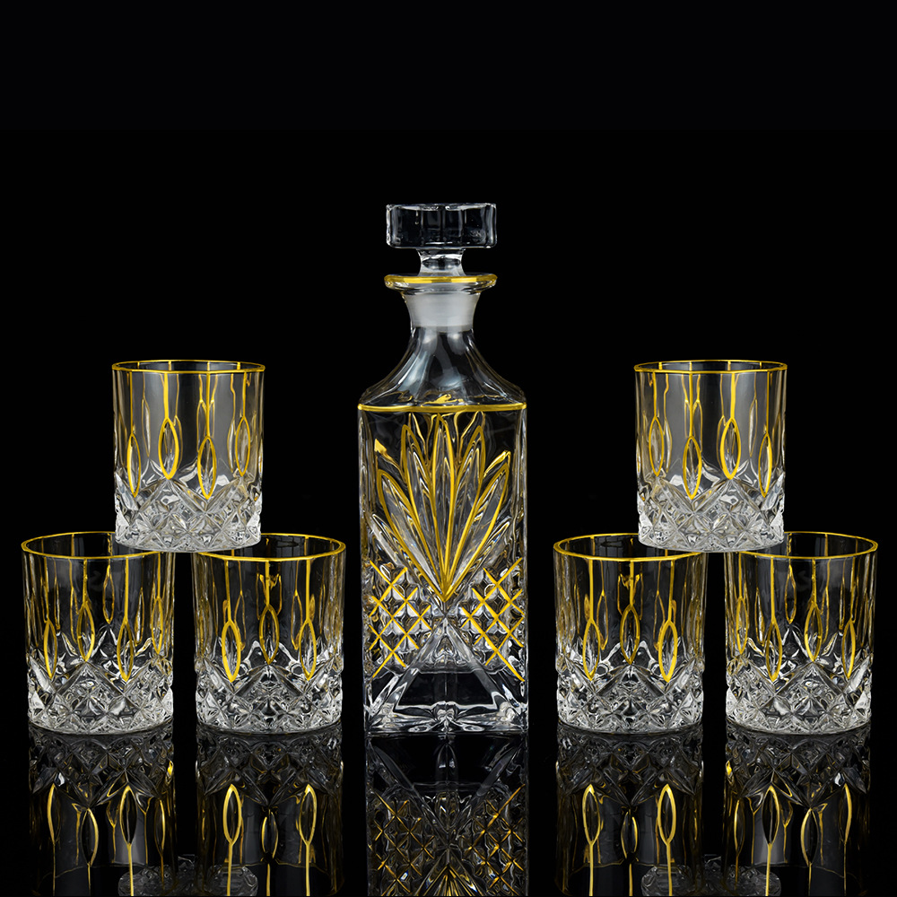 Glass Bottle Glass Whisky Set Czech Light Luxury Gold Wine Set Home Wine Bottle Seven Sets Application Scenario