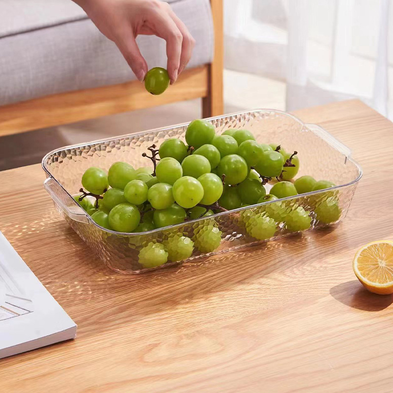 Rectangular glass tray, European-style household fruit plate, living room water cup tray set, tea cup plate, transparent flat plate Application Scenario
