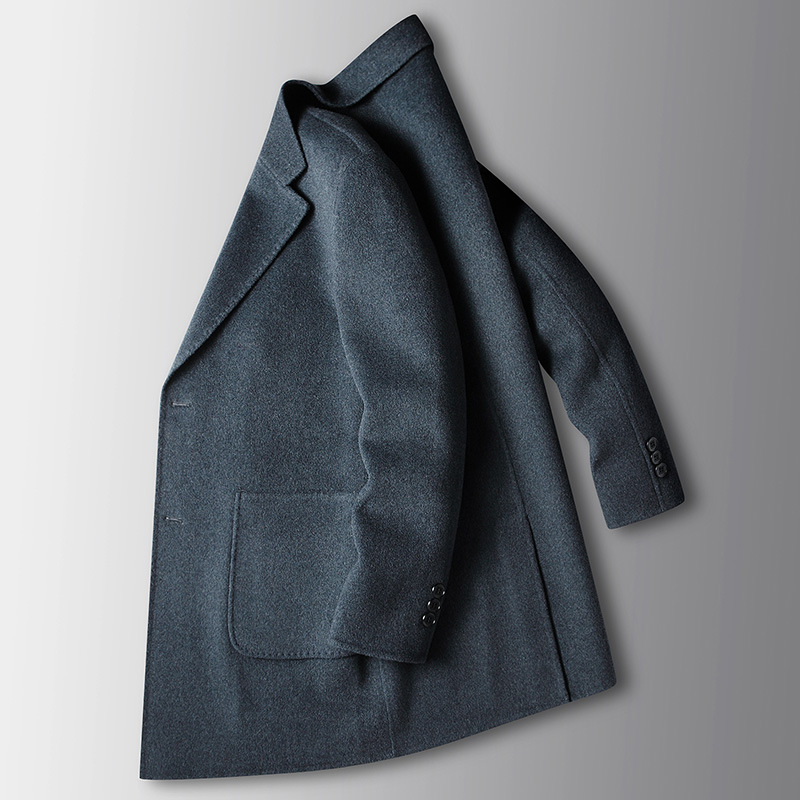 Men's overcoat 2022 Autumn/winter handmade double-sided woolen trench coat, solid color casual mid-length woolen coat for middle-aged and young people Specification image