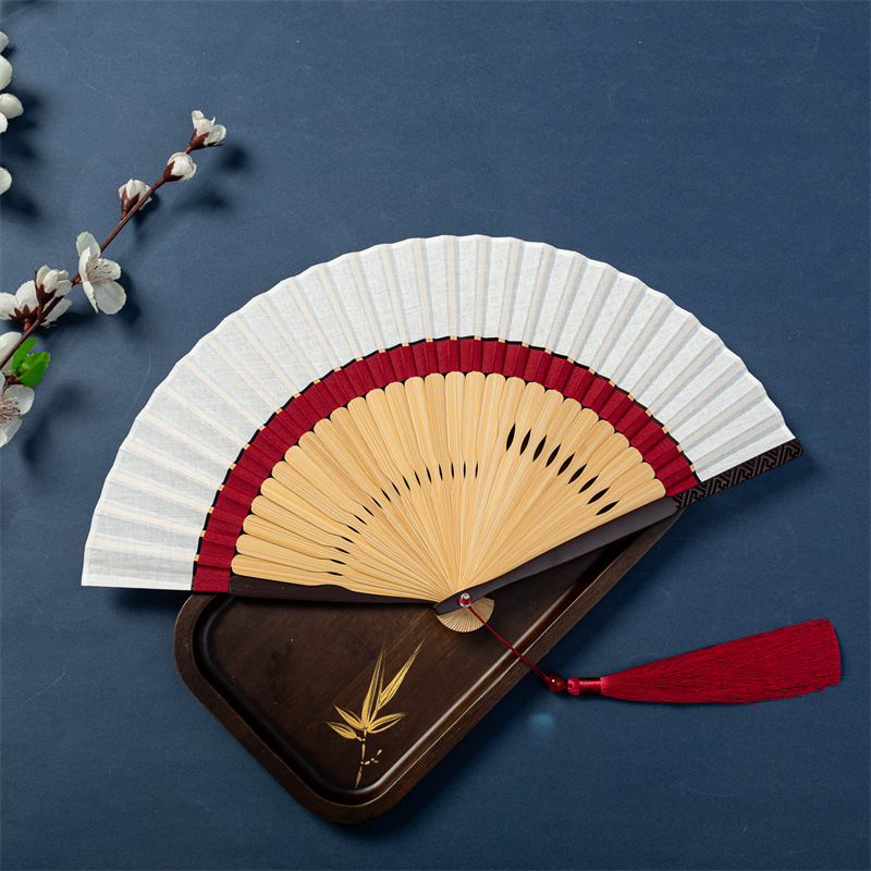 中国风棉麻双节纯色空白竹扇7寸男女工艺扇礼品折扇夏季日用详情图3