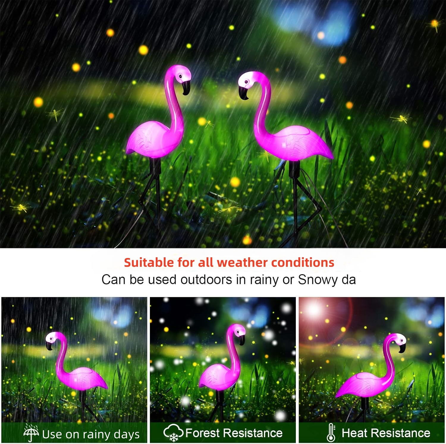 New solar-powered flamingo ground socket lights, landscape lights, courtyard atmosphere lights, outdoor lighting fixtures, and lawn decorative lights Specification image