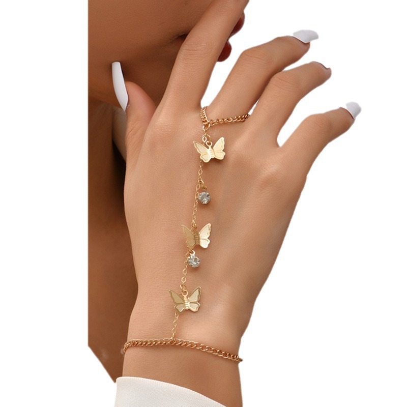 Europe And The United States Cross-Border Amazon Five-Pointed Star Butterfly Sequin Chain Ring Finger Bracelet Hand Jewelry Manufacturers Wholesale Item Picture