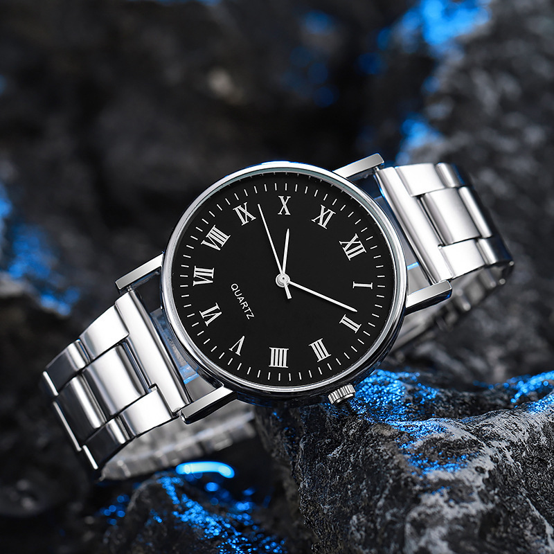 Regalo relojes en stock repulsión relojes para hombres correa de acero inoxidable estudiante cuarzo relojes para hombres details Picture