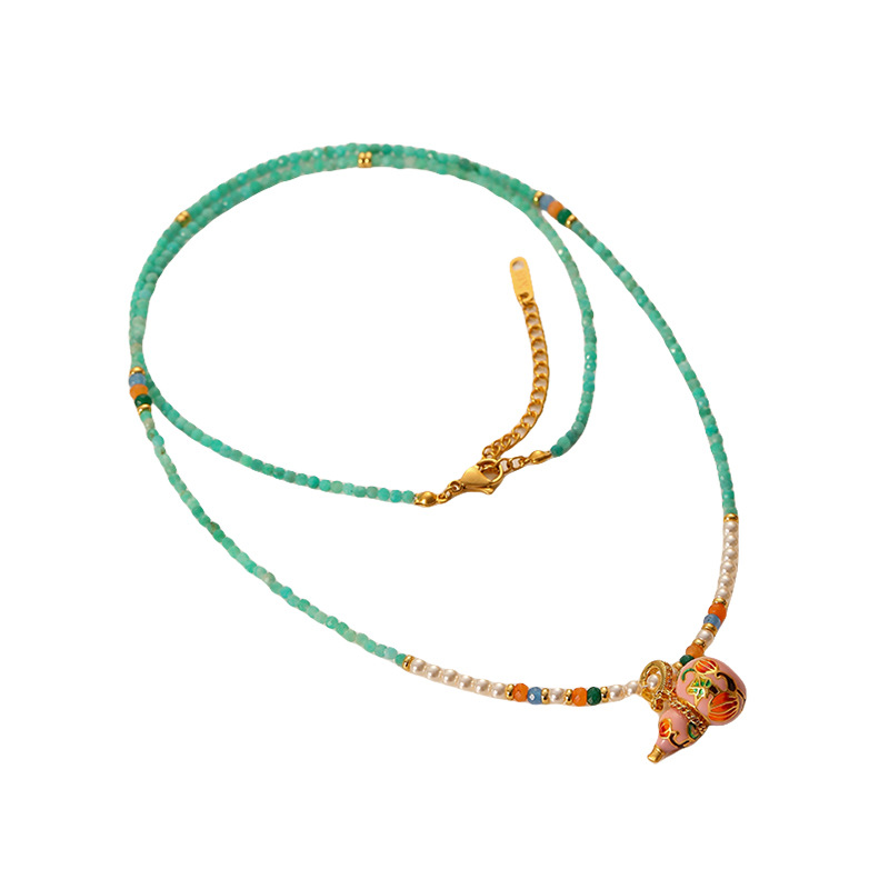 New Chinese-style fashionable and light luxury pearl oil drop gourd sweater chain, a long, versatile and elegant retro necklace for women Item Picture