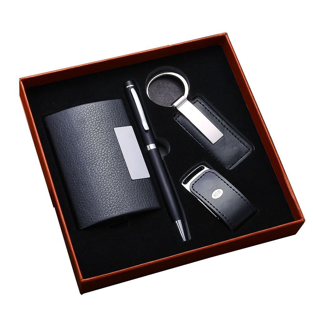 Business card box set key chain gift company real estate school annual meeting business gift USB flash drive gift set