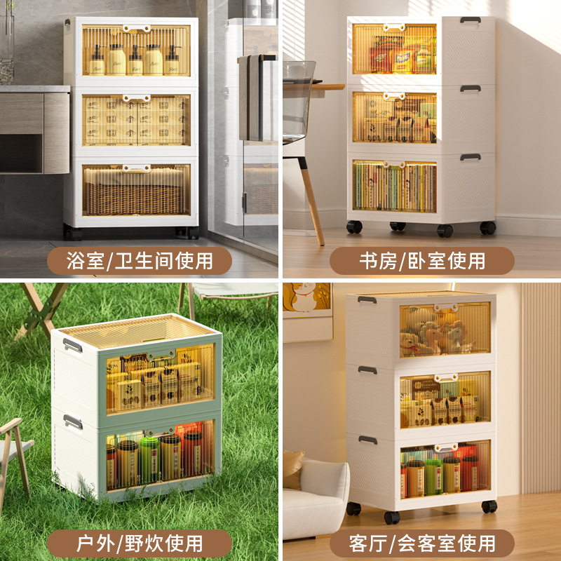 Folding storage box Color transparent tape wheels easy to move organizer Home clothes books toys storage box Application Scenario