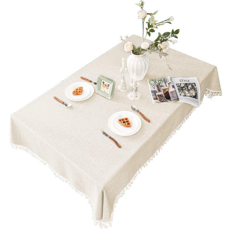 Simple Tassel Tablecloth Light Luxury Style Solid Color Coffee Table Cloth Waterproof Dust Cotton Linen Table Cloth Rectangular Household Item Picture