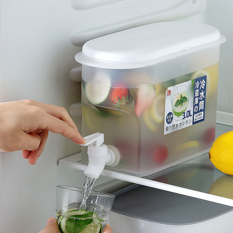 冰箱3.5L塑料冷水壶带龙头冷水壶冷水桶水龙头白色凉水壶水龙头