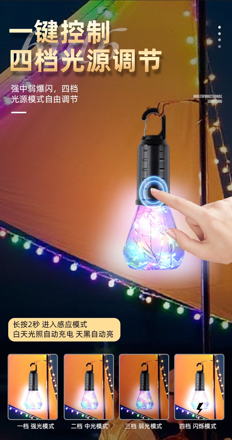 跨境地插灯户外庭院花园草坪装饰太阳能灯七彩串灯石头地插灯详情1