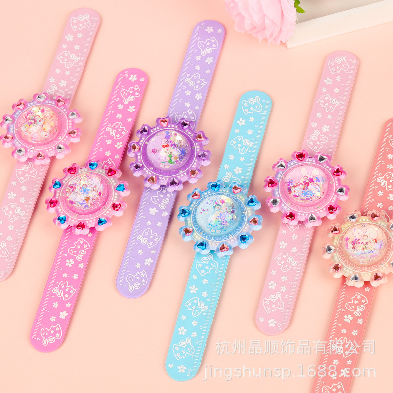 Children's Rabbit Quicksand Snap Ring Spinning Gyro Baby Bracelet Toy Bracelet Accessories Cartoon Pat Ring Wholesale