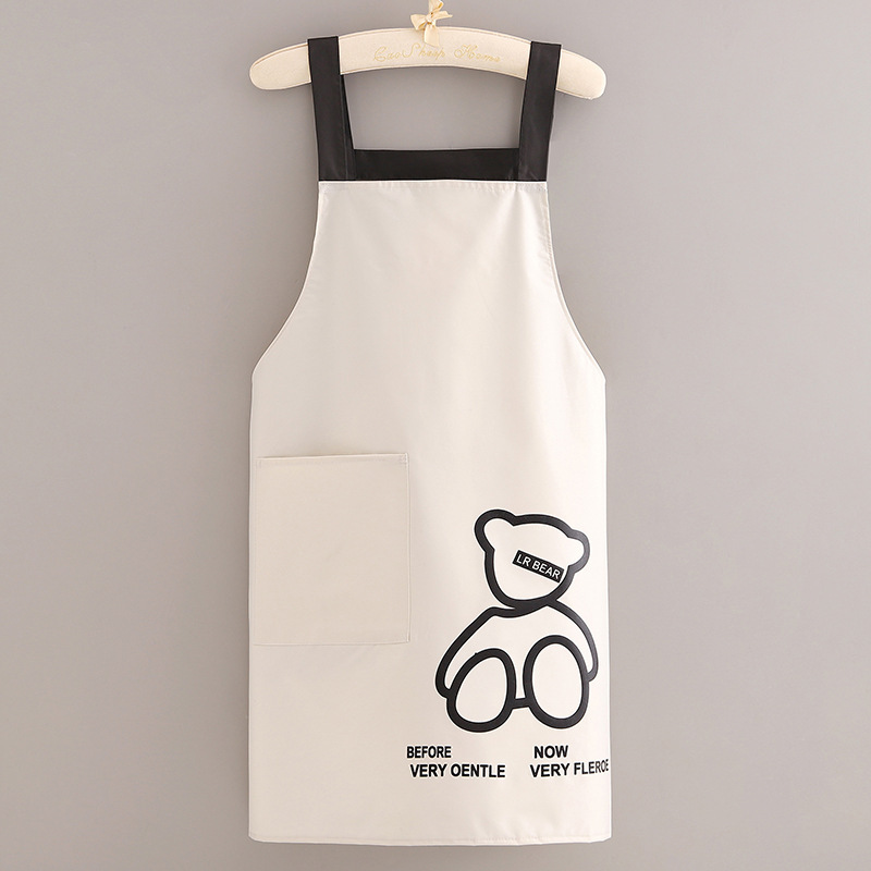 【 Chi Jia 】 Waterproof and oil-resistant apron with shoulder straps, bear print, adult waistband, home kitchen clean work clothes details Picture