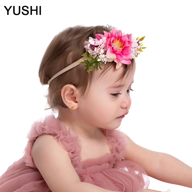 European and American cross-border colorful simulated flower baby hair accessories, sweet country style, elastic baby high-elasticity hair band Specification drawing