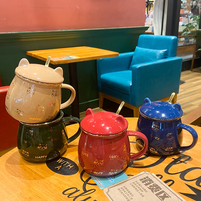 Creative trend cute little cat solid color mug personality household student water cup wedding companion gift ceramic cup Specification drawing