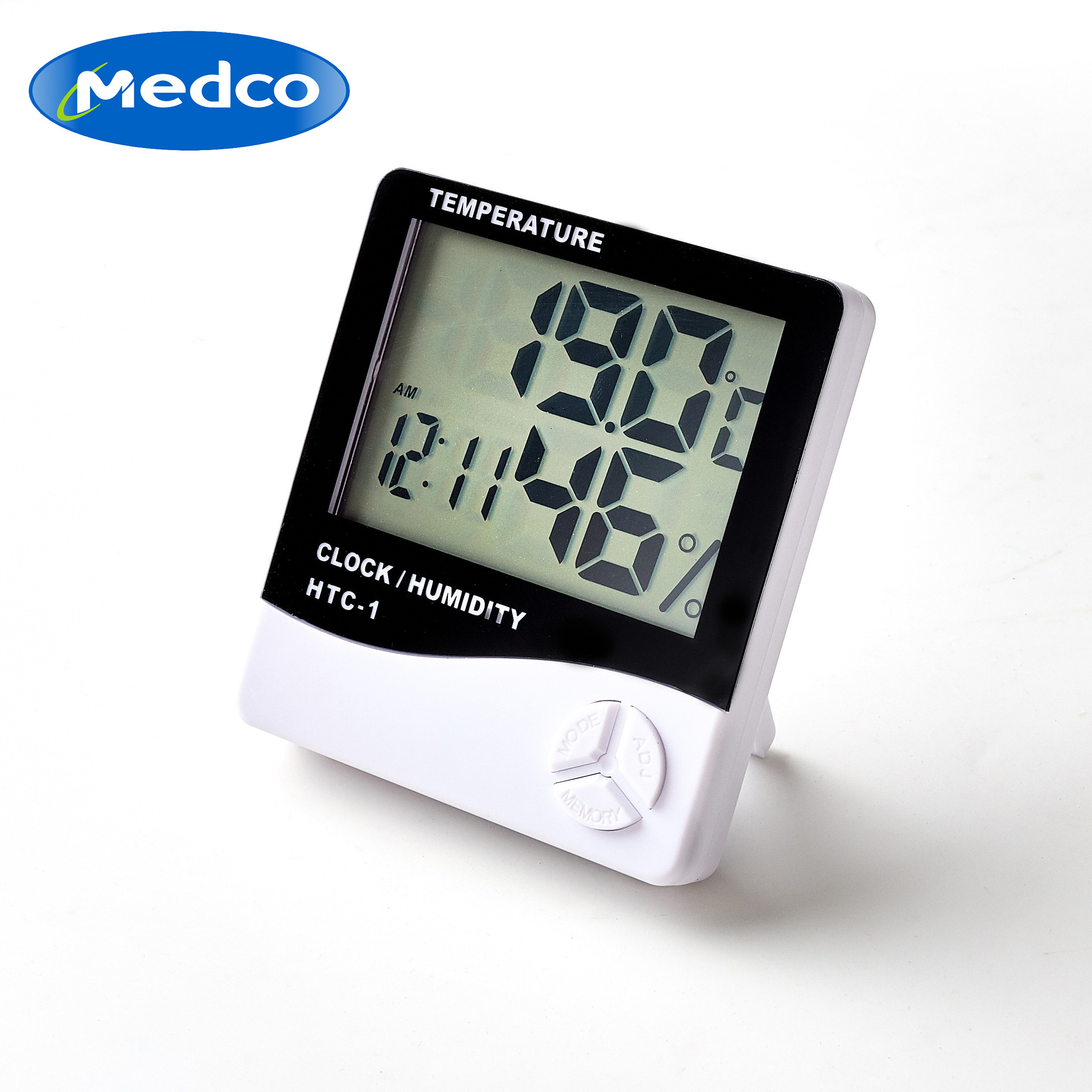 跨境外贸专供HTC-1家用温度计多功能大屏幕带电子闹钟湿温度计