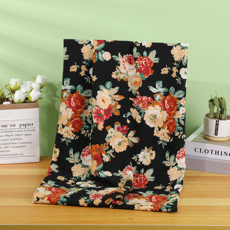 New Clothing Printed Large Floral Fabric Accessories Cloth Shirt Printed Fabric Polyester Four-Sided Elastic Fabric Spot Wholesale Specification drawing