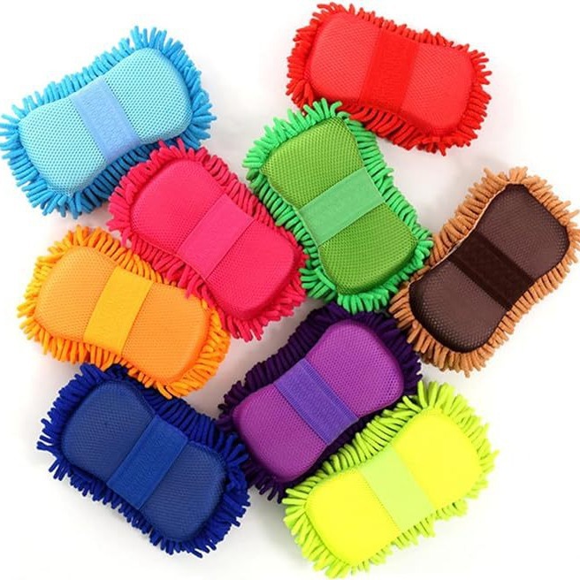 Chenier car wash sponge thickened fluorescent green special cleaning mop for car cleaning, soft and portable plush car supplies details Picture