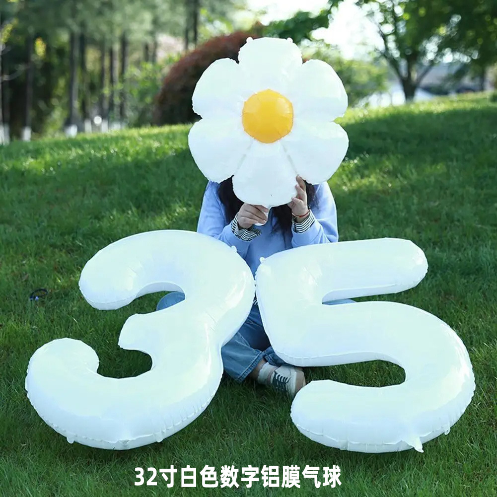 32-inch white numbers, 40-inch birthday balloon decoration, aluminum film and aluminum foil, party photo scene setting props