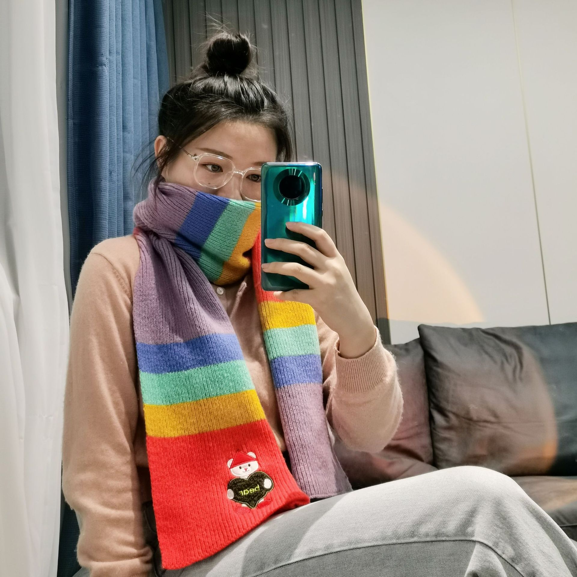 Zhao Rusi With The Winter Cartoon Bear Wool Rainbow Horizontal Scarf Students Warm Lovers Specification drawing