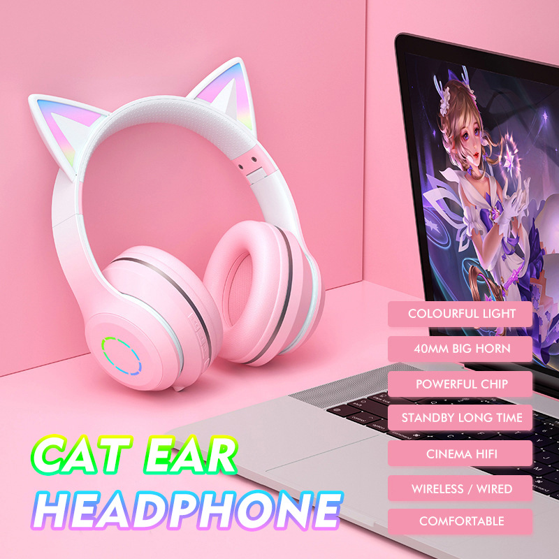 新款头戴式蓝牙耳机ST89M渐变色LED发光萌猫系列猫耳无线蓝牙耳机详情图2