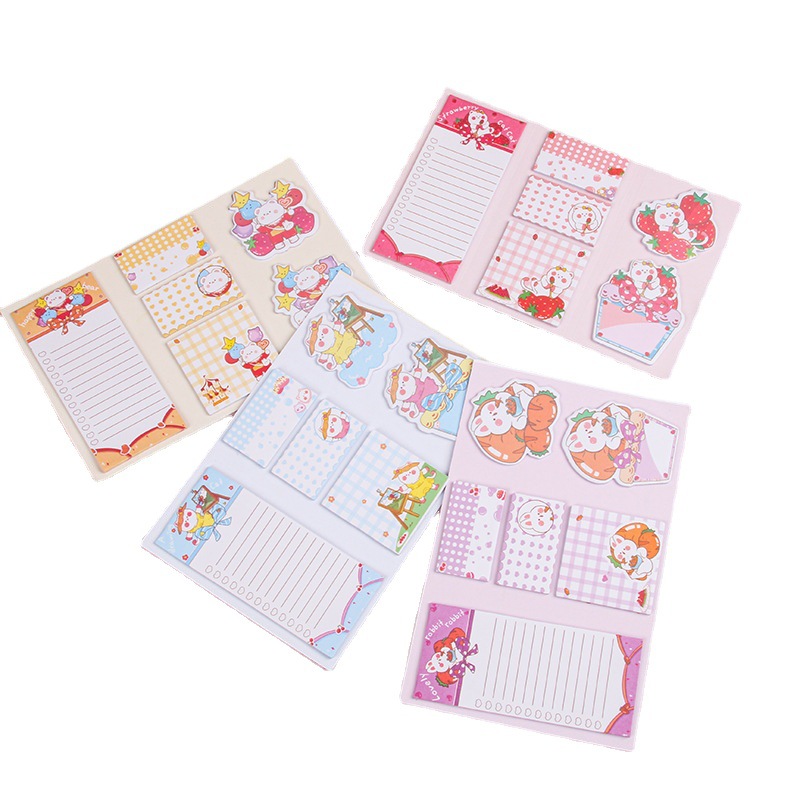 Cartoon three-fold sticky notes, folding sticky notes N times, cute note paper set, girlish heart, tearable and pastable Item Picture