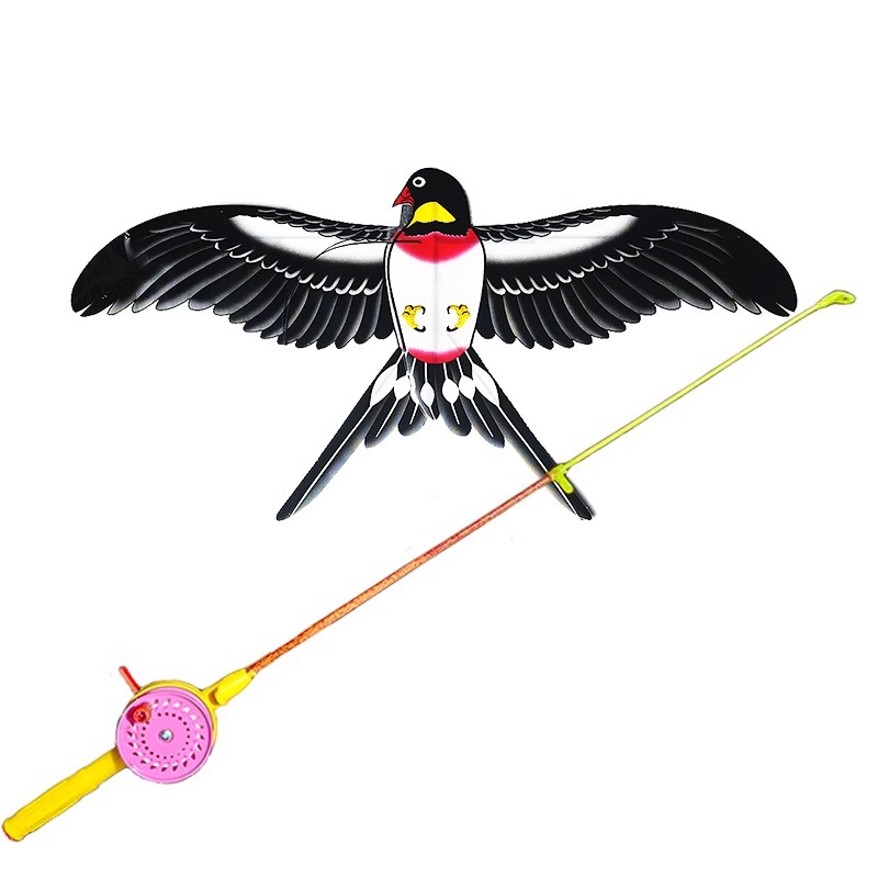 Fishing rod, small kite, easy to fly in the breeze, children's small trumpet, handheld, new dynamic special mini cartoon butterfly and swallow Item Picture