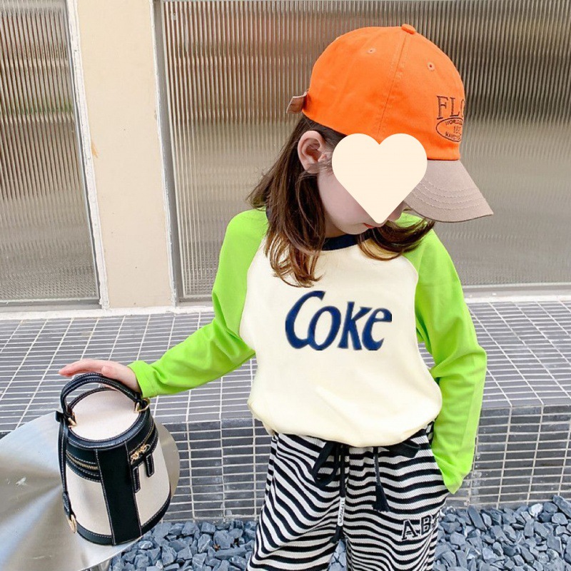 2023 autumn Korean version pure cotton long-sleeved T-shirts for boys and girls, children's base layer shirts, baby patchwork children's clothing tops, fashionable details Picture