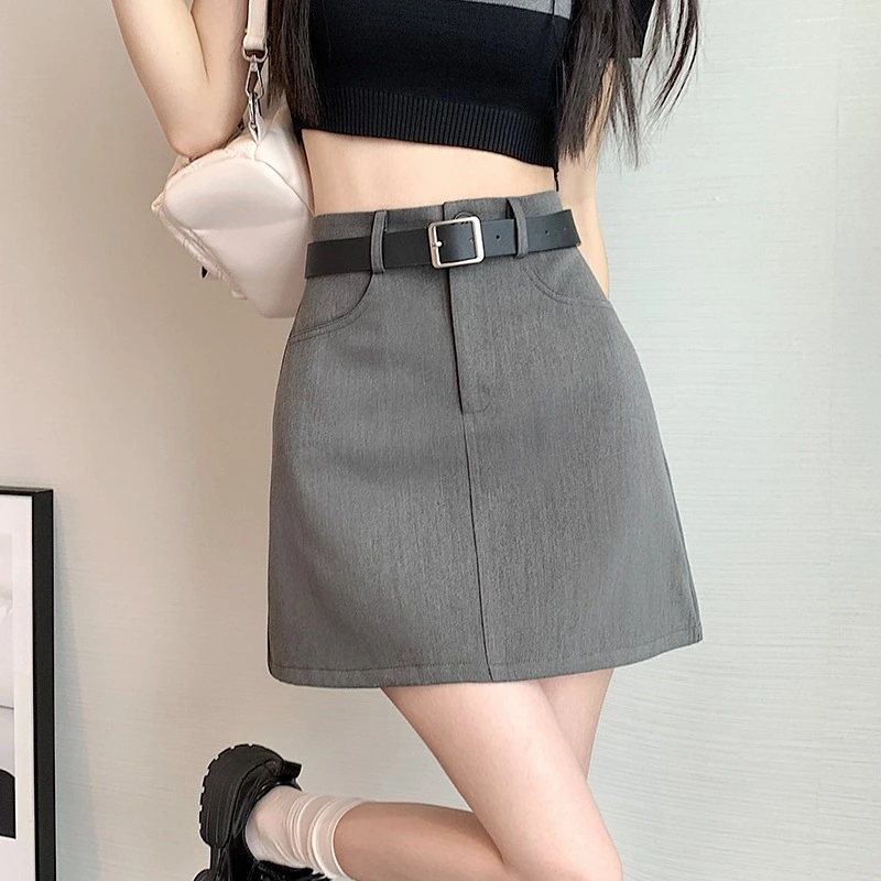 Temperament Anti-Exposure A-Line Skirt Split Buttock Wrap Skirt Women's Large Size Fat Mm Small College Suit Short Summer