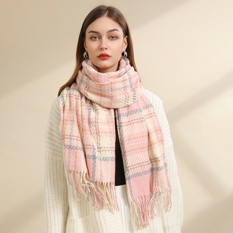 New Plaid Scarf Women's Winter Long Fringed Shawl Fashion Street Imitation Cashmere Warm Shawl Specification drawing
