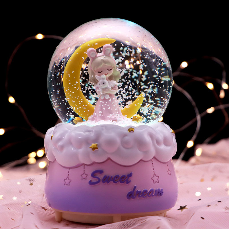 月亮公主水晶球音乐盒卡通摆件飘雪光学生创意礼品生日礼物精品店