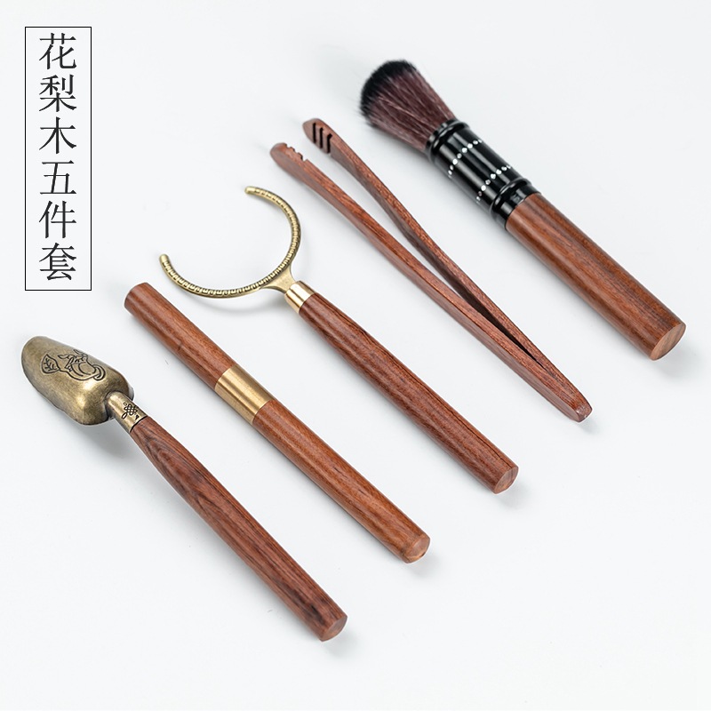 Ebony six gentlemen five-piece tea ceremony set copper tea holder tea spoon tea spade tea needle tea steak Kung fu tea ceremony accessories details Picture