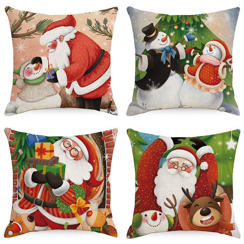 新款圣诞抱枕亚马逊家居亚麻短毛绒桃皮绒数码印花沙发靠垫枕套