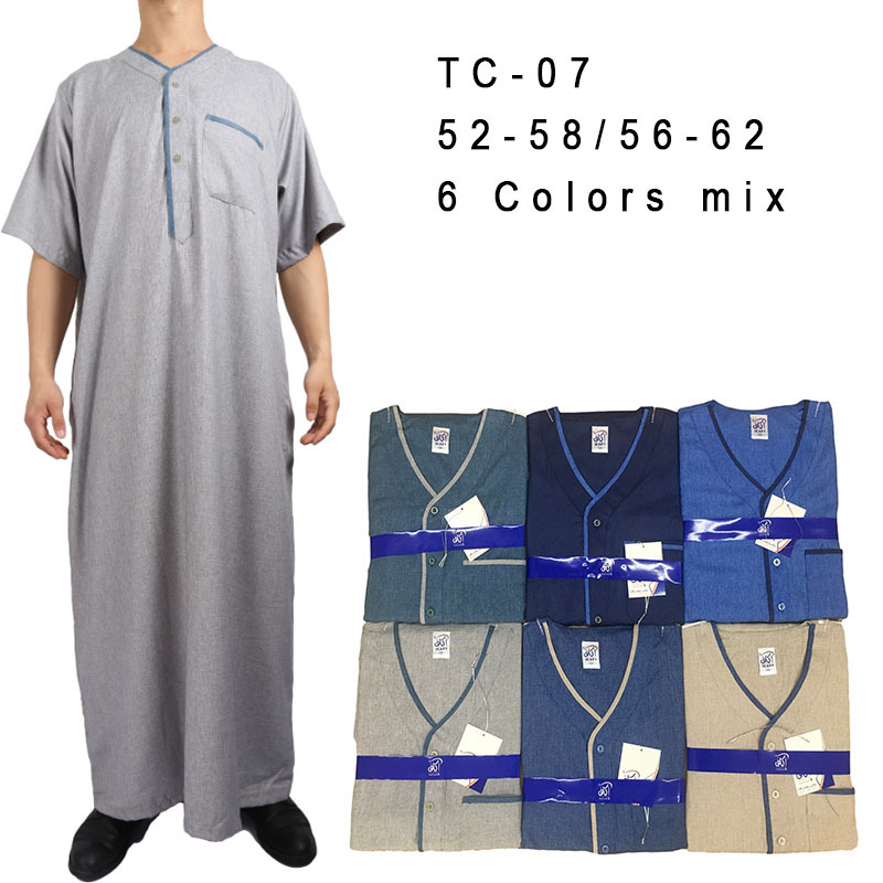 Yiwu Arab factory men's robes explosive Moroccan men V collar short sleeve cotton and linen robe factory wholesale Specification drawing