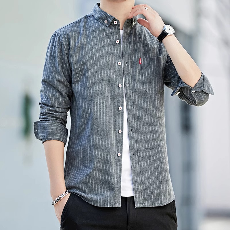Spring new style long-sleeved Korean-style casual high-end striped shirt, slimming and youthful trendy men's cardigan