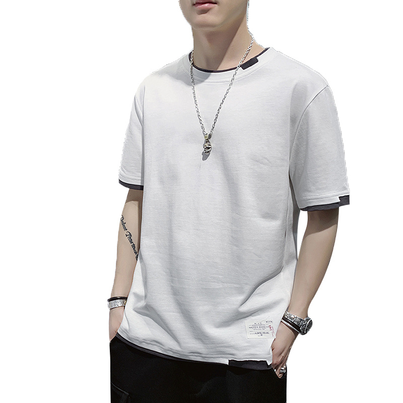 Summer new short-sleeved T-shirt for men, all-cotton men's fashion brand loose half-sleeved base layer, youth casual top for men Item Picture