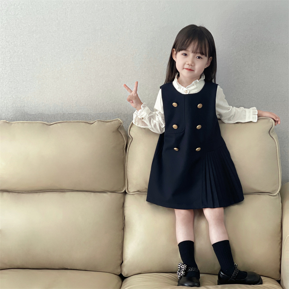 2024 Autumn New Children's Dress Girls' College Style Dress Korean Version Of Children's Foreign Style Shirt Skirt Two-Piece Set Application Scenario