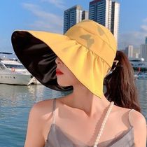 Early spring new folding vinyl sunscreen hat empty top UV protection butterfly print large brim face visor hat