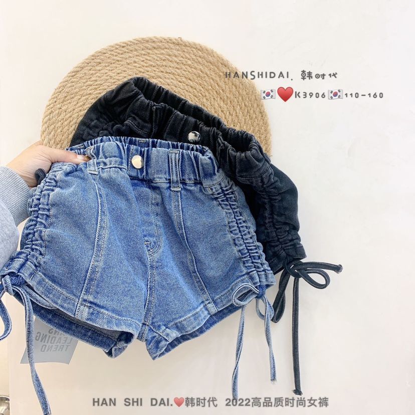 2022 Summer New children's pants, girls' denim shorts, summer Korean style children's summer pants, drawstring denim hot pants