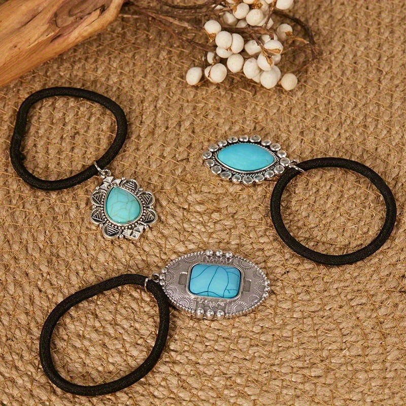 Simple boho style headband set with turquoise scrunchie vintage women's headband hair accessories details Picture