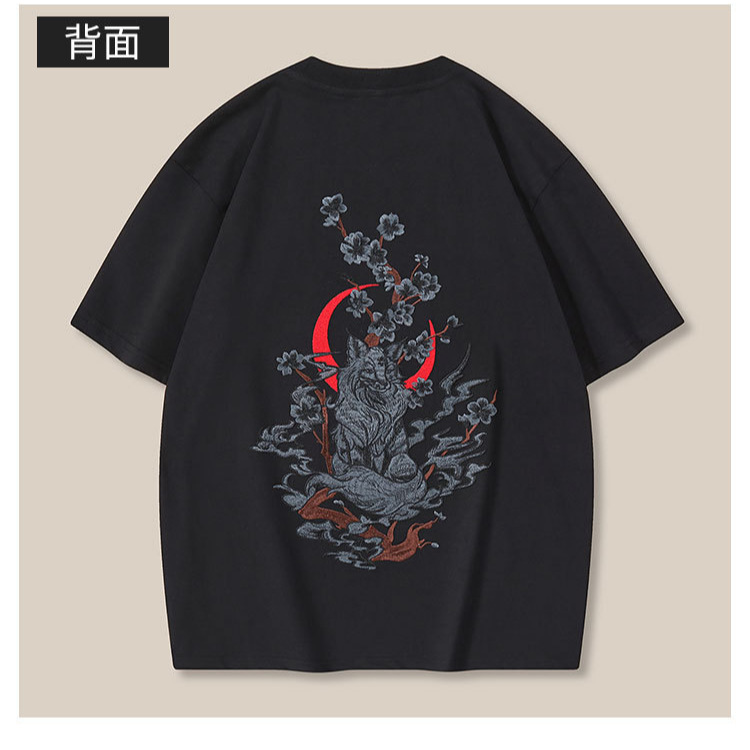 New summer short-sleeved T-shirt for men with a round neck, loose size, pure cotton, heavy embroidery and Chinese fashion brand, casual half-sleeve Specification image