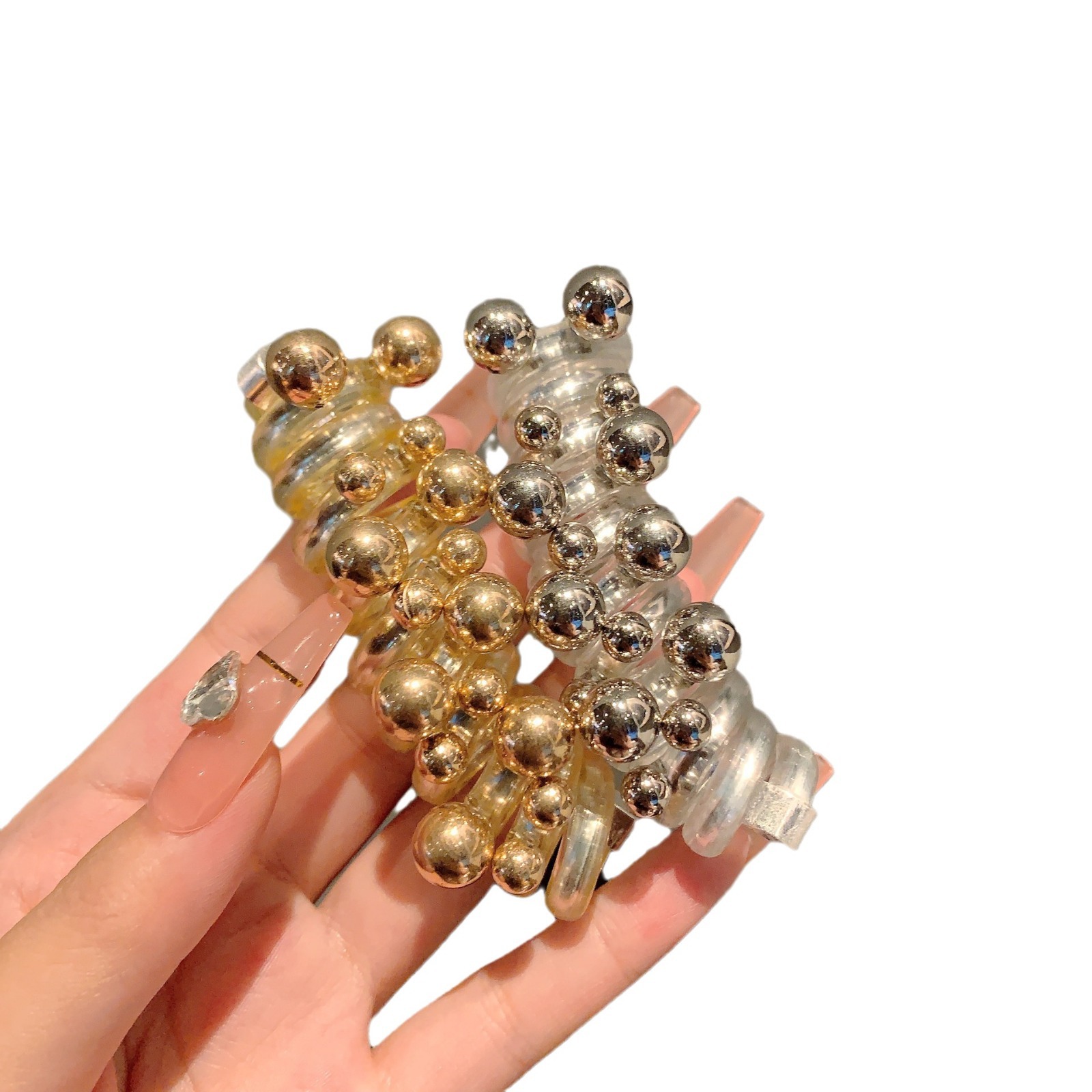 Japanese and Korean versions of fashionable pearl telephone line hair bands, high-elasticity hair ties, headwear, women's bubble braids and high ponytail braiding gadgets Item Picture