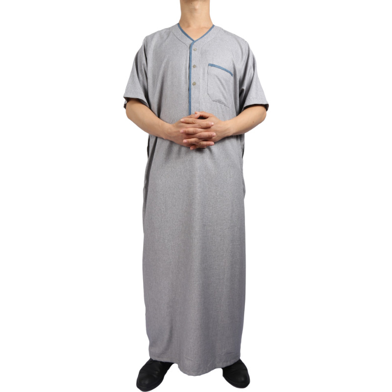 Yiwu Arab factory men's robes explosive Moroccan men V collar short sleeve cotton and linen robe factory wholesale Application Scenario