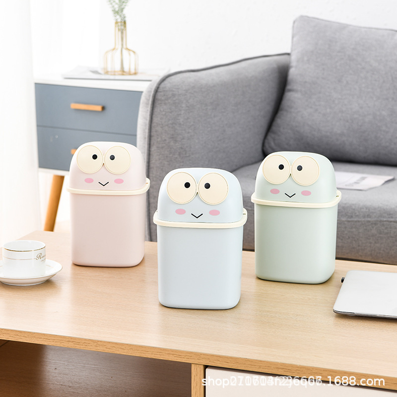 可爱迷你青蛙桌面翻盖垃圾桶可DIY儿童学生办公室杂物整理收纳盒
