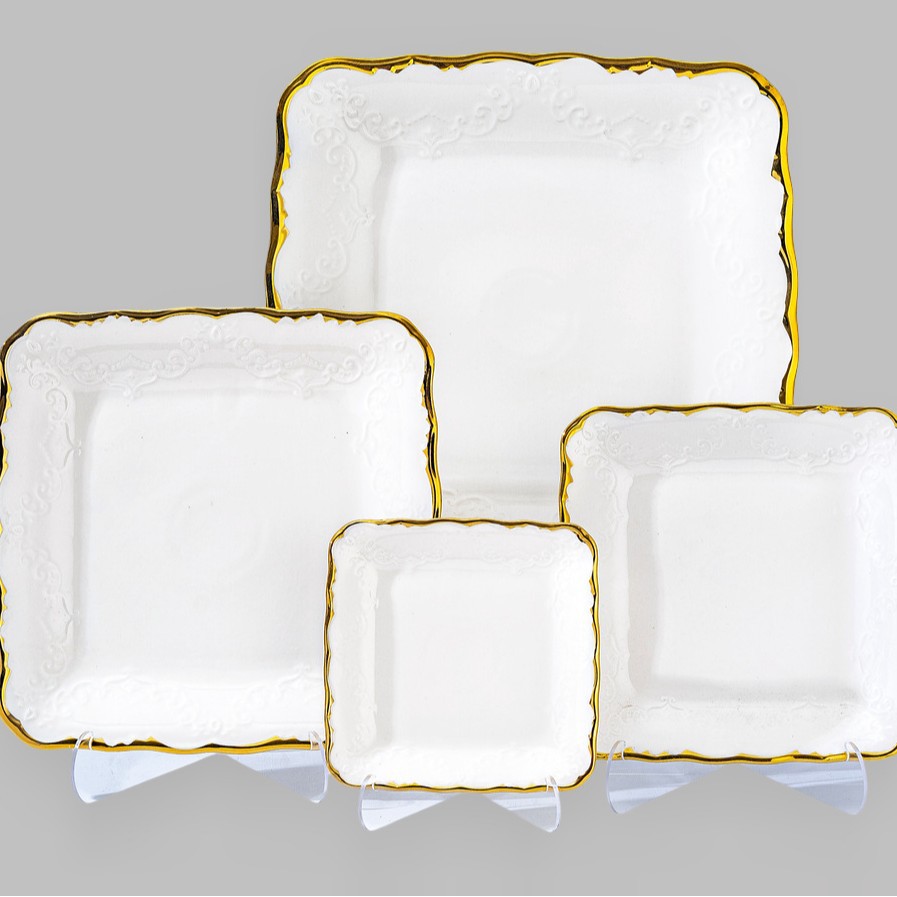 Wholesale of light luxury ceramic tableware sets, high-end gold-plated plates with gold edges details Picture
