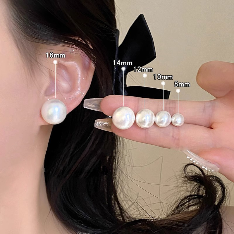 925 Silver Needle Steamed Bun Pearl ear studs for ear piercing, high-end light luxury style earrings, niche and versatile ear clips and earrings details Picture