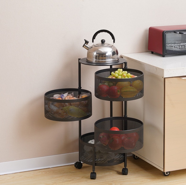 Rotating storage rack, kitchen storage rack, circular storage rack, 360-degree multi-layer movable fruit and vegetable storage basket Specification image