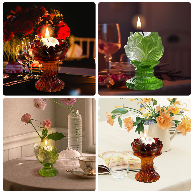 diy crystal resin lotus and water lily mirror base integrated candle and candlestick ornament Silicone mold Specification image