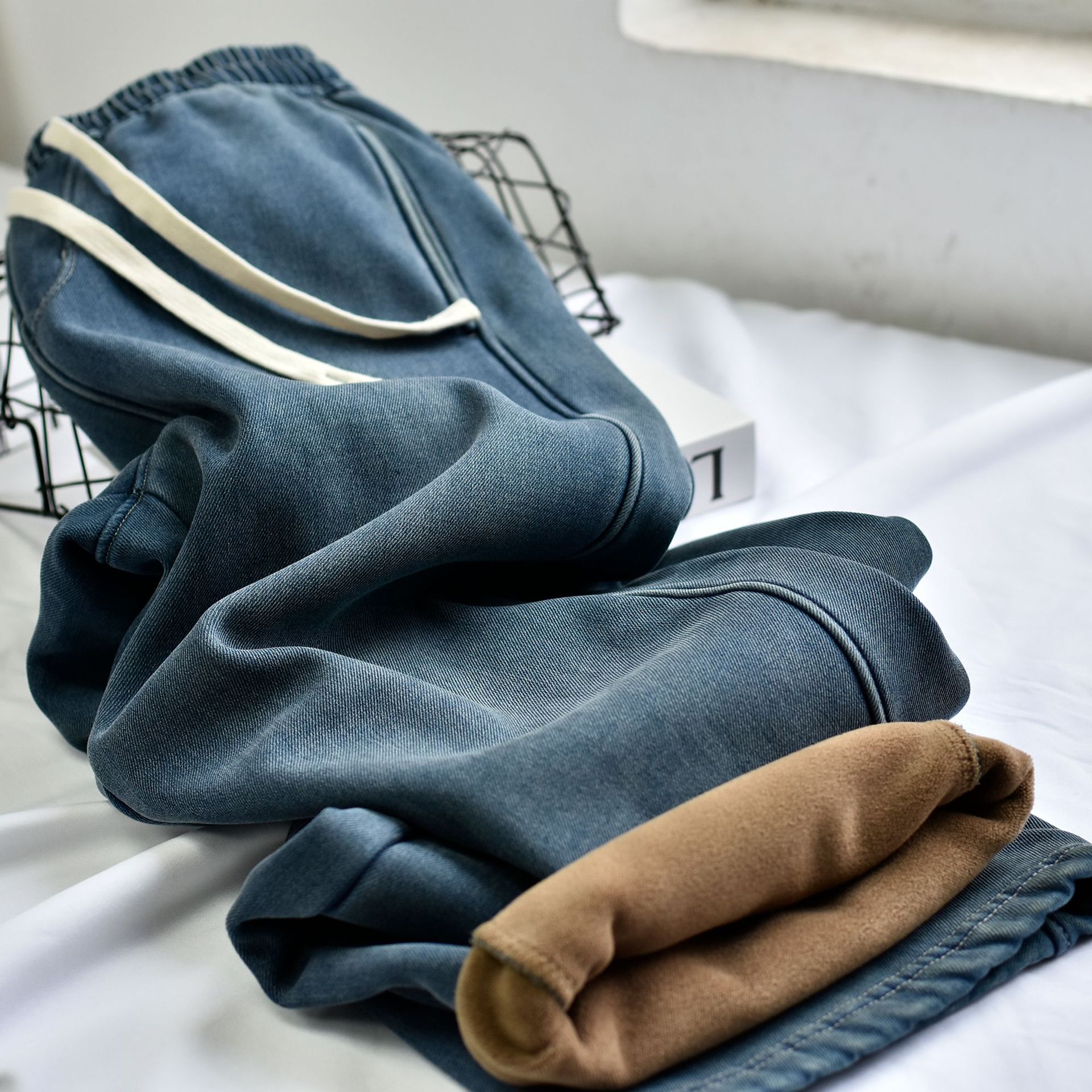 【 Fleece wide-leg Pants 】 New fleece and thickened tencel denim curved banana casual wide-leg pants for winter women's wear