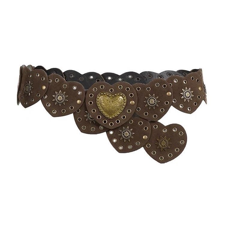 Love Velvet Leather Splicing Punk Style Riveted Women's Belt American Fashion Vintage Vintage Goulard Waist Cover Item Picture