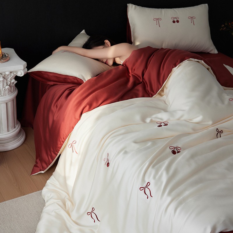Spring and Summer 60-piece Tencel four-piece set: Natural coolness, simple and elegant style, naked sleep ice silk bedding, bed sheets and duvet covers details Picture