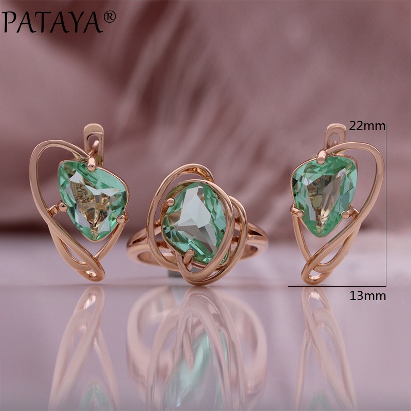 PATAYA's new set of exquisite green zircon earrings, rings, pendants and necklaces, 585 rose gold ladies' accessories Application Scenario